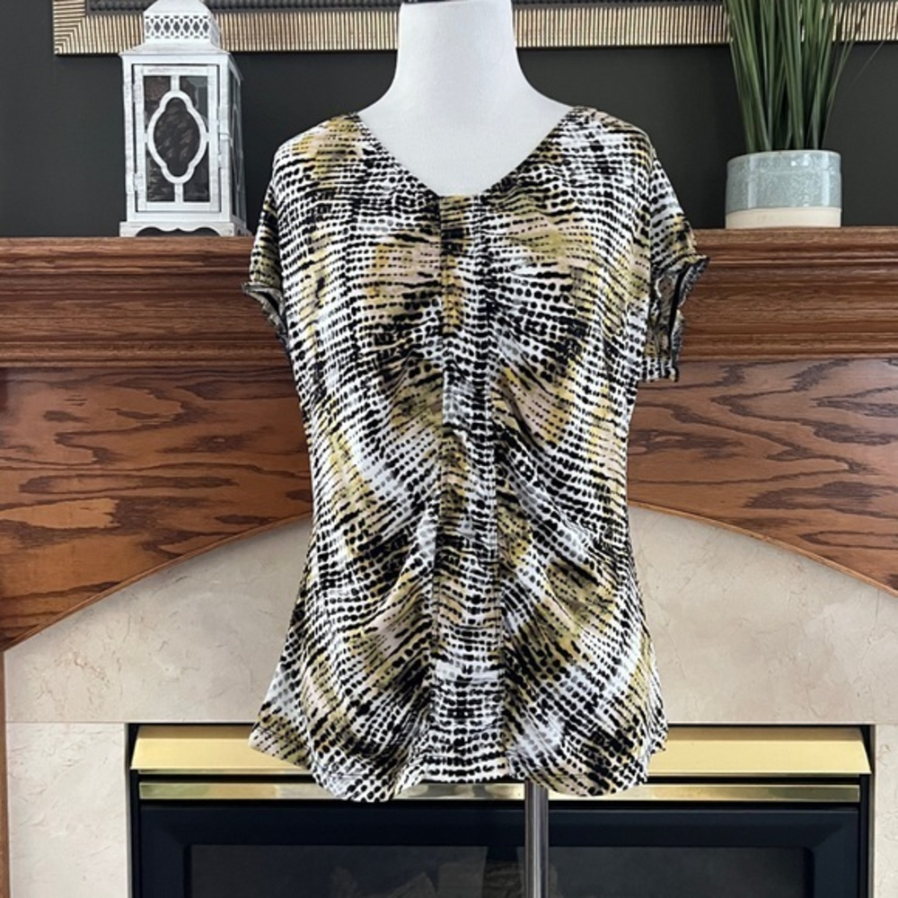 Worthington Women's Abstract‎ V-Neck Short Sleeve Pullover Blouse Sz. L